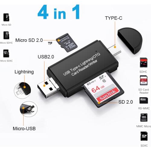 USB3.0 SD Card Reader, 4 In 1 Micro SD/TF Card Reader, Type C OTG Flash Drive Smart Memory Card Reader, SD CardReader Adapter