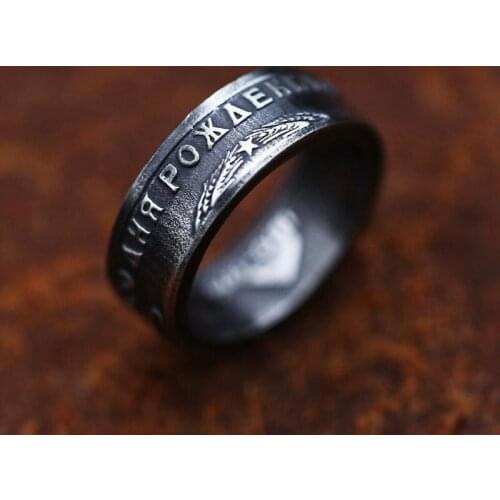 Vintage Mens Anniversary Coin Ring Simple Letter Stainless Steel Personality Fashion Biker Jewelry Boyfriend Gift Wholesale