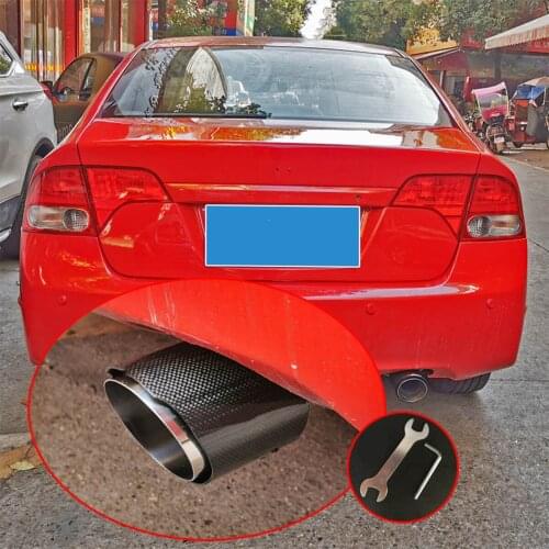 High Grade Carbon Fiber+Stainless Steel Tail Exhaust Pipe Straight Muffler Edge End Tips Fit For Honda Civic