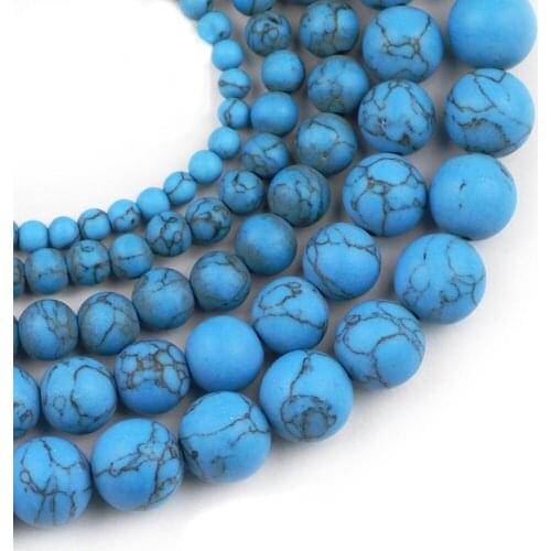 YHBZRET Matte Natural Stone Beads 4/6/8/10/12MM bule turquoises Round Loose Spacer beads for Fashion Jewelry making bracelet DIY