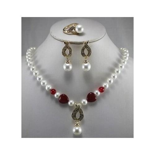 Jewelry 001392 Variety of beautiful fresh water Pearl Necklace sets earrings + rings + 18''AAA