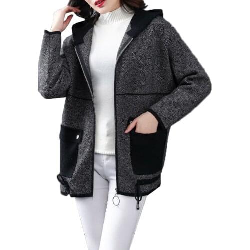 Jacket Women Spring 2021 New Autumn Cardigan Lace-Up Jackets Elegant Coat Female Loose Black Hooded Outwear Long-Sleeved Tops