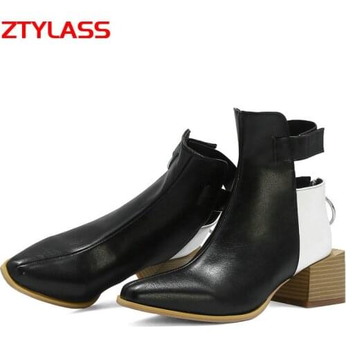 Women Sanke Print Thick Heel Ankle Boots Fashion Zipper Mixed Colors Short Boots Ladies Square Toe Autumn Winter Shoes