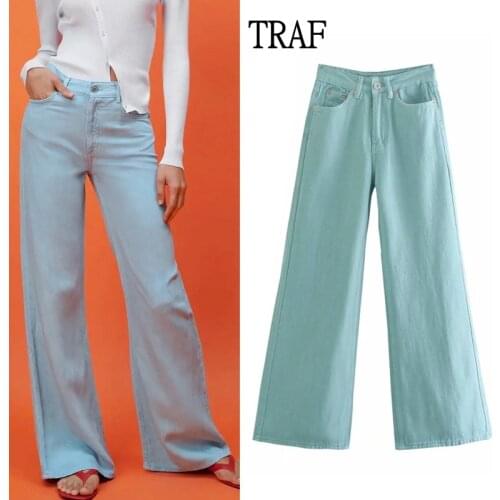 TRAF Za 2021 Spring Womens Pants Fashion Jeans Woman High Waist Wide Leg Y2k Jeans Chic Trousers Casual Woman Jeans Streetwear