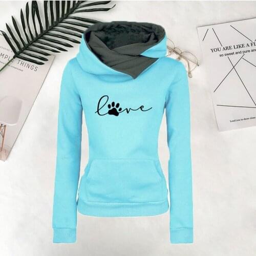 Woman Pullover Hoodie Cat Paw Print Letter Pattern Loose Casual Street Wear Homewear Sweatshirts Long Sleeve Round Neck Tops
