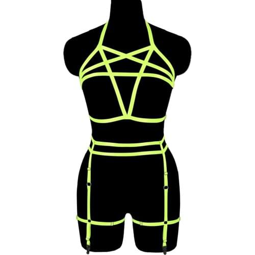 Pentagram Women Harness Garter Sets Goth Sexy Full Body Bondage Strap Chest Restraint Suspenders Erotic Lingerie Erotic Costumes