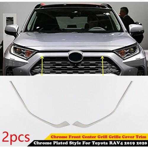1 Pair ABS Chrome Front Center Grill Grille Cover Trim For Toyota RAV4 2019-2021 car accessories