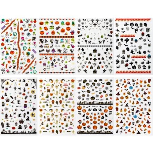 1pc Halloween water transfer nail stickers decals for nails decorations manicure tools pumpkin skull design sticker nail art
