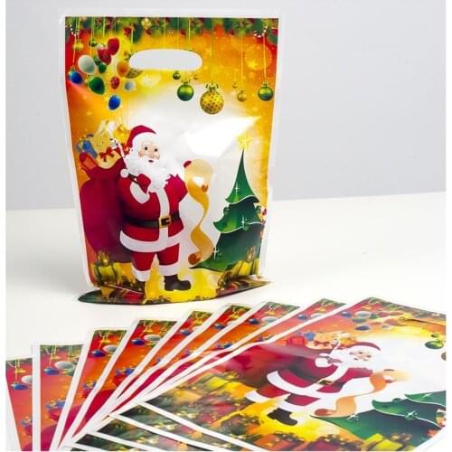 10Pcs Christmas Decorations Christmas PVC Disposable Tote Bag Christmas Gift Bag Christmas Candy Bag