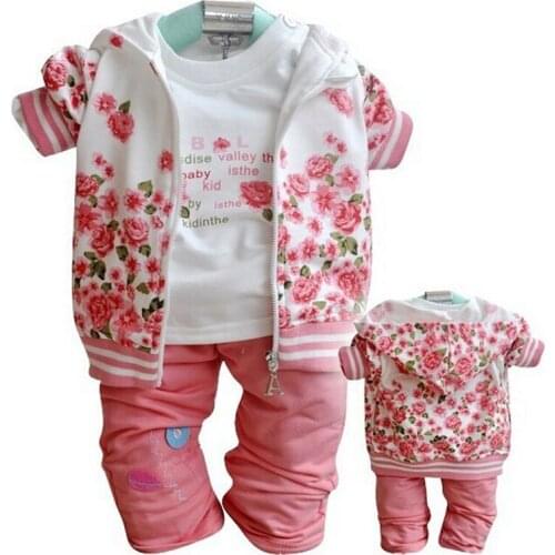 2020 New Cotton Toddlers Children Baby Girls Autumn Spring 3pcs Clothing Set Suit Pattern Baby Hoody Jacket + Shirt + Pants Sets