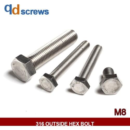316 M8 outside hex screw stainless steel bolt DIN933 GB5783 ISO 4017 JIS B 1180.4