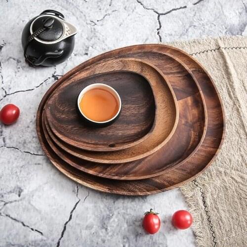 4PCS Japanese Style Wooden Salad Tray Solid Wood Fruit Tray Food Storage Dishes Irregular Plate