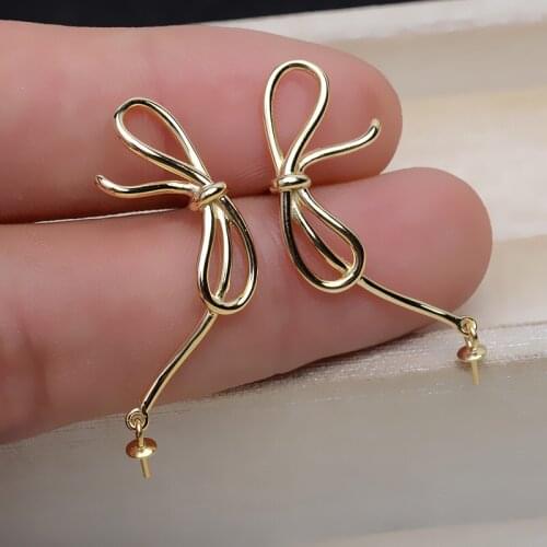 Bow Style 925 Sterling Silver Earrings Findings Mountings Settings Jewelry Parts Fittings for Coral Jade Agate Beads Crystal