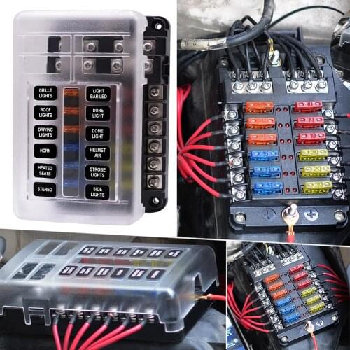 12 Way Blade Fuse Box Block Holder LED Indicator Auto Marine 12V 32V Waterproof