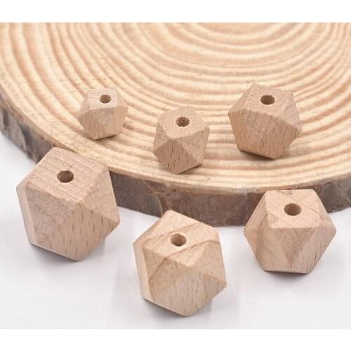 10-20MM Natural Wood Geometric Hexagon Beads Beech Polygon Ball Wooden Loose Spacer Beads for Crafts DIY Jewelry Making