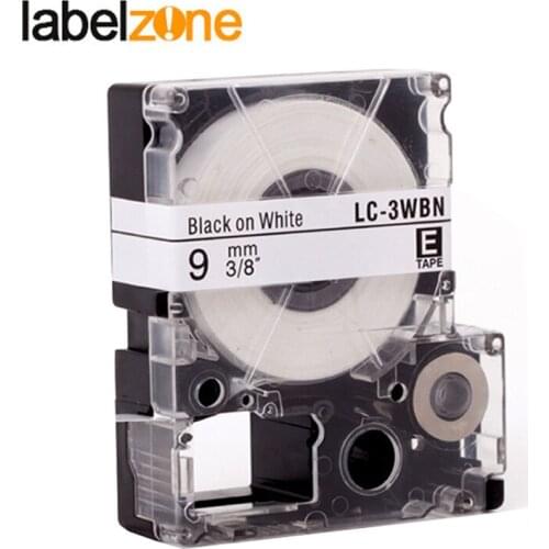 9mm Black on white compatible Epson SS9KW/LC-3WBN label tapes strong adhesive laminated lc3wbn lc 3wbn label ribbon for KingJim