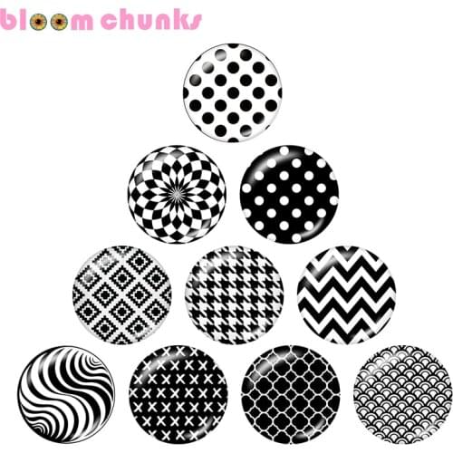 Black and white pattern stripe dots 12mm/18mm/20mm/25mm Round glass cabochon jewelry flat back Making findings A4216