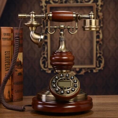 Solid Wood Digital Telephone Landline Classic Vintage Antique Telephone Old Fashioned Button Dial Home Telephone for Decoration