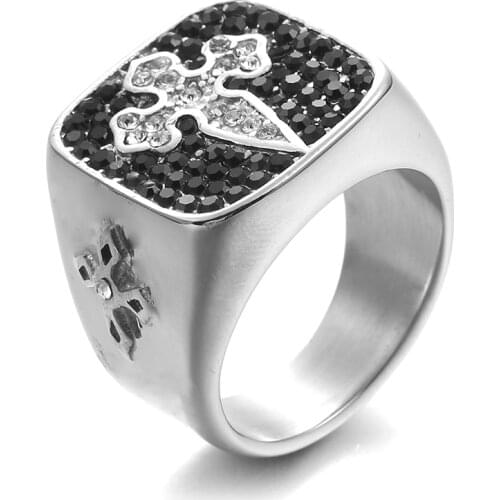 Johnny Hallyday Skull Rings for Men Rhinestones Ring Silver Color Black Stainless Steel Finger Ring Vintage Rock Punk Jewelry