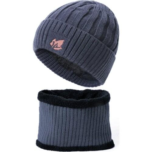 Two Pieces Winter Hat&Scarf Set For Men Women Outdoor Warm Beanies Scarves Male Winter Sets Thick Cotton Solid Color Accessories