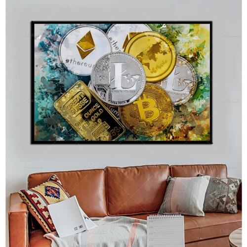 Crypto Wall Art, Bitcoin Canvas Print, Abstract Cryptocurrency Painting, Bitcoin Posters and Prints on Canvas Wall Art Pictures