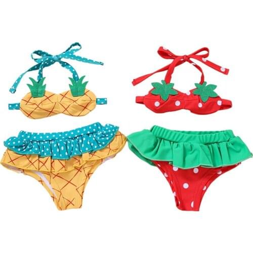2Pcs Infant Bathing Suit Two Piece Beachwear Toddler Baby Girls Swimwear Set Printed Swimsuit Trim Bandage Swimsuit Bikinis