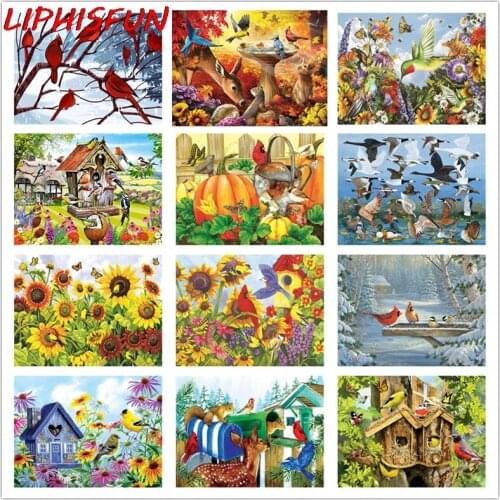 LIPHISFUN Full Drill Diamond Painting Flowers Embroidery Rhinestone Square/round Cross Ctitch Home Decor animal bird scenery