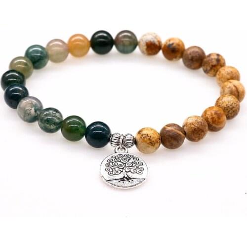 Trendy-Beads Simple Style Indian Onyx With Drawing Stone Beads Bracelet Tree Life Bracelet Fashion Jewelry For Women and Men