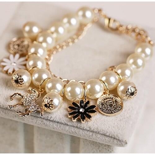 Fashion bracelet pony trojan petals avatar mix pearl multi-layer bracelet jewellery for modern girl women female gifts