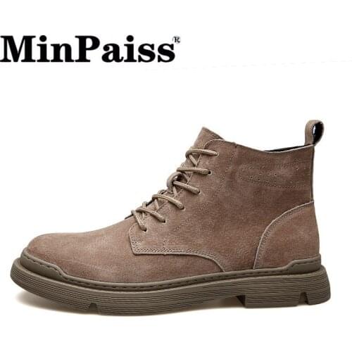 Plus Velvet Warm Winter Leather Martin Boots Mens High-top Tooling Shoes Mid-tide Mens Boots British Style Desert Boots