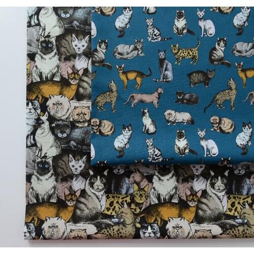 Cartoon Cats Print 100% Cotton Fabric for Boy Clothes Hometextile Cushion Cover Face Mask Scarf Needlework DIY