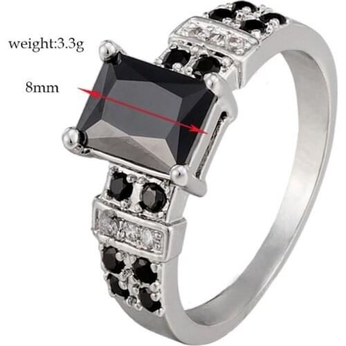 New Arrivals Fashion Big Black Cubic Zirconia 18k White Gold Square Ring for Women Mens Engagement Wedding A1140