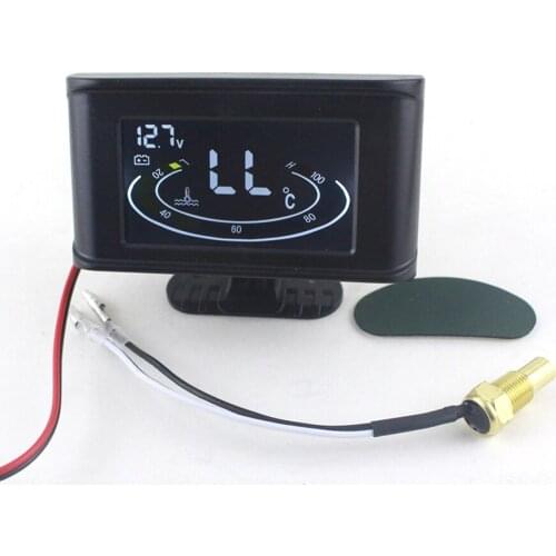 New Universal LCD Digital 2 Function 12v/24v Truck Car Voltmeter Voltage Gauge + Water Temperature Gauge Meter With Sensors