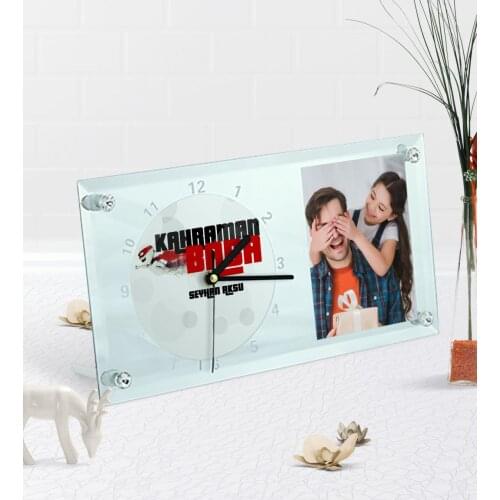 Personalized Photo Hero Father Desktop Glass Saat-2
