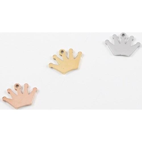 30pcs/Lot Real Stainless Steel Mirror Polished Gold Color Crown Charm Pendant for DIY Jewelry Making Accessories