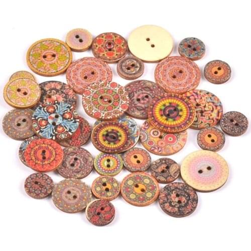 50pcs Flower Pattern Retro Series Wood Buttons for Handwork Sewing Scrapbook Clothing Crafts Accessories Gift Card 15/20/25mm