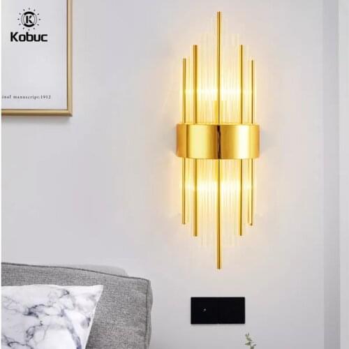 Kobuc Modern Luxury Gold Crystal Wall Lights Bedside Living Room Home Decoration LED Wall Sconce Bathroom Indoor Fixtures 220v
