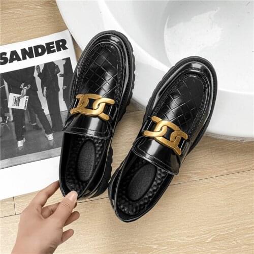 Spring Autumn Casual Fashion Trend Men Shoes Black Thick Bottom Formal Dress Leather Shoes Luxury Slip-On Loafers Wedding Shoes
