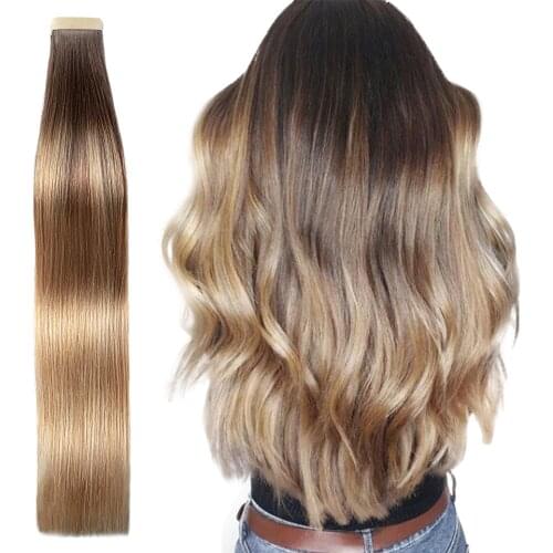 Ysg HAIR Tape in Hair Extensions Remy Human Hair 50g 20pcs Ombre Balayage Color Double Side Tape For Women