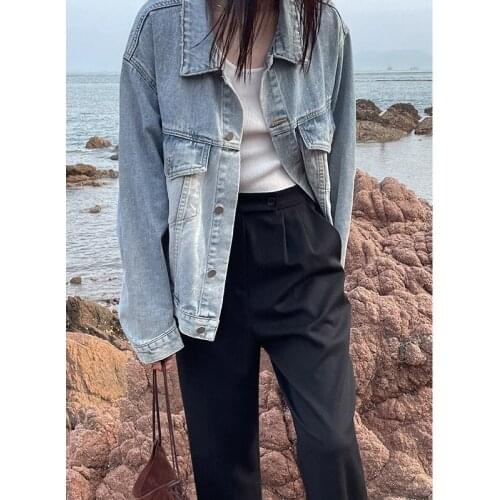 Women coat denim jackets parkas Autumn BF style vintage denim coat 2021 new loose washed denim top Women jacket