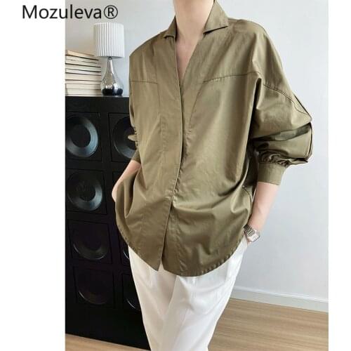 Mozuleva Women Vintage Loose Batwing Sleeve Shirts Summer Korean V Neck Office Ladies Cotton Blouse Female Retro Tops Blusas