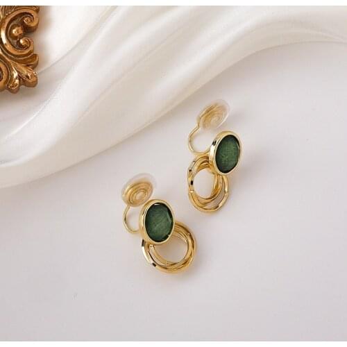VSnow Unique Design Circle Green Mosquito Coil Clip Earrings for Women Exquisite Entangled Metal Hollow Party Earrings Jewelry