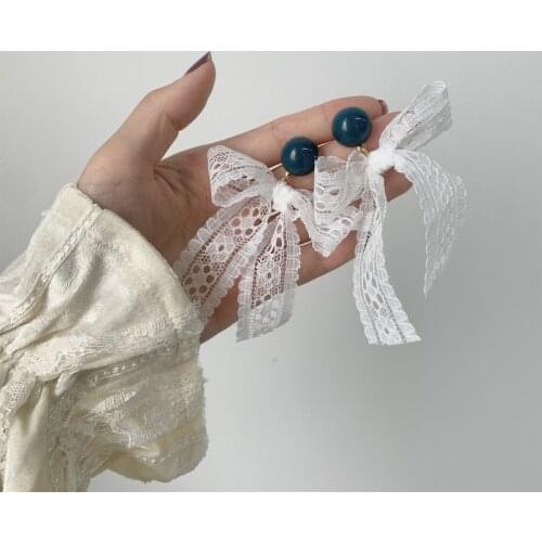 Sweet Lovely Women Girls Angel Earrings Lace Fabric Bownot Drop Dangle Earrings for Lady Retro Jewelry Personality Accessories