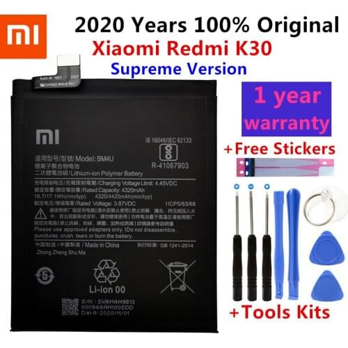 100% Original 4320mAh BM4U Mobile Phone Battery for Xiaomi Redmi K30 Supreme Version BM4U Smart Phone Battery Free Tools
