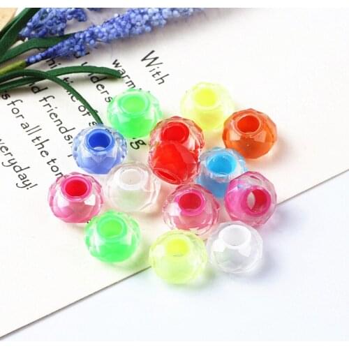 14MM Mixed Colorful Resin Faceted Big Hole Loose Beads 100pcs/lot Fit European Jewelry Bracelet Charms DIY