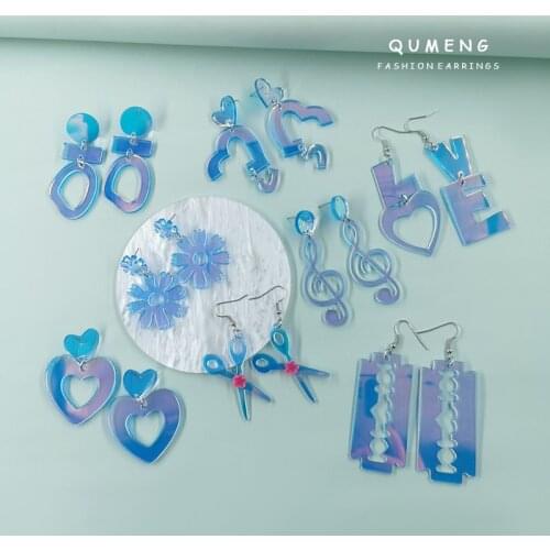2021 Simple Transparent Laser Colorful Floral Notes Geometric Acrylic Earrings For Women Cute Changeable Charm Jewelry Gift