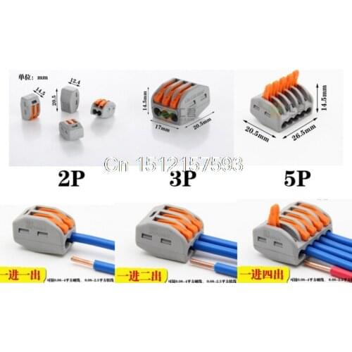 30pcs PCT-212 / PCT-213/PCT-215 spring lever push fit reuseable cable 2 wire connector32A 2 pin 3 pin 5 pin Conductor Terminal