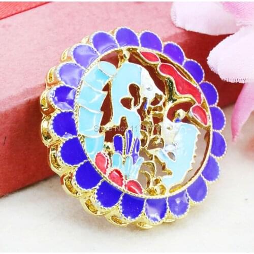 5PCS Flower Bordure Blue Cloisonne DIY Beads Jewelry Making Pendant Antique Clothing Fitting Crafts Gem Wholesale 39mm