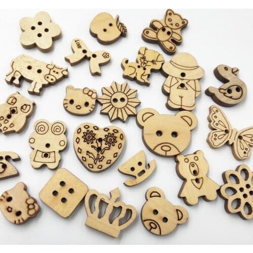 50Pcs Mixed animals 2 Holes Wood Sewing Buttons For Kids Clothes Scrapbooking Decorative Botones Needlework DIY WB626