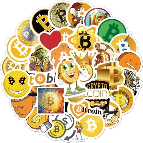 50Pcs/set Cartoon Bitcoin Encrypted Virtual Currency Stickers for Helmet Kid Diy Laptop Mixed Skateboard Luggage Case